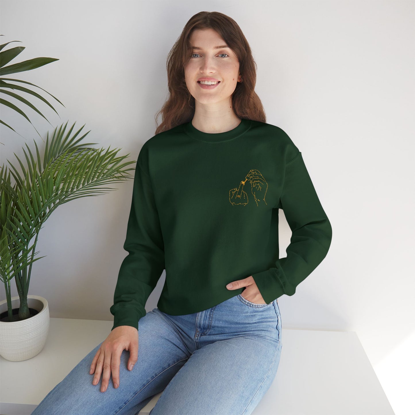 Emerald Green Embroidered Crewneck