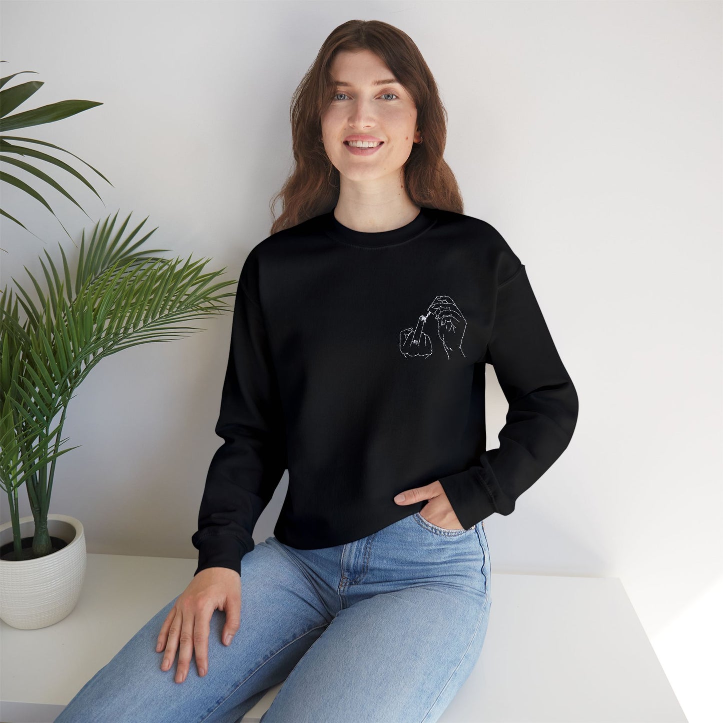 Black Embroidered Crewneck