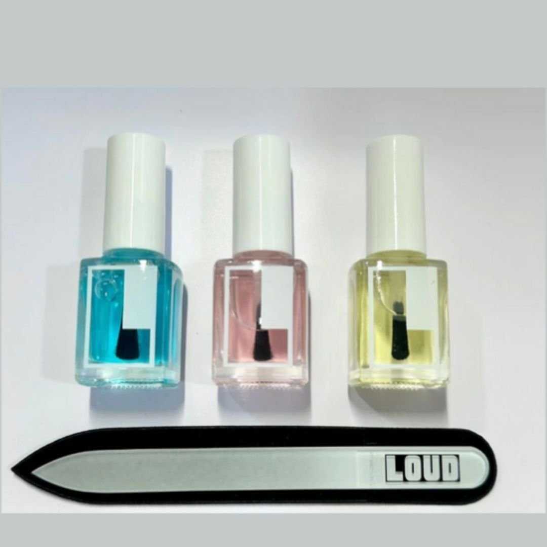 Base + Top + Cuticle Oil + Glass Nail File - LOUD